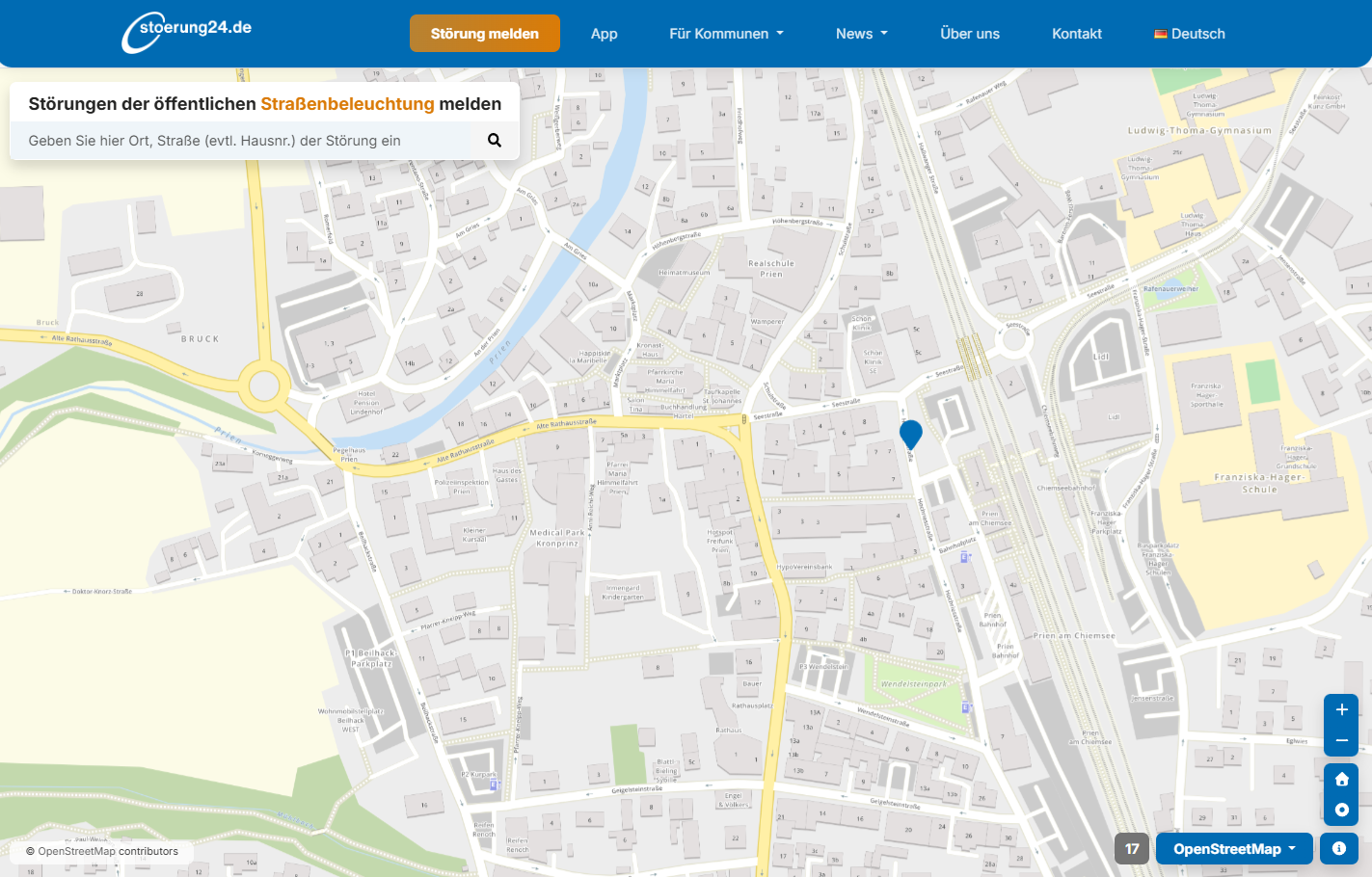 stoerung24 – Outage portal with a map for reporting streetlight issues